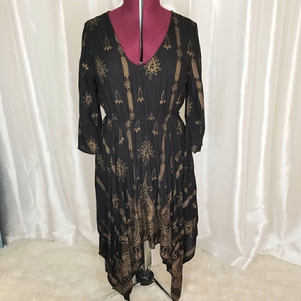 Lapogee Black & Gold Handkerchief Dress (size L)